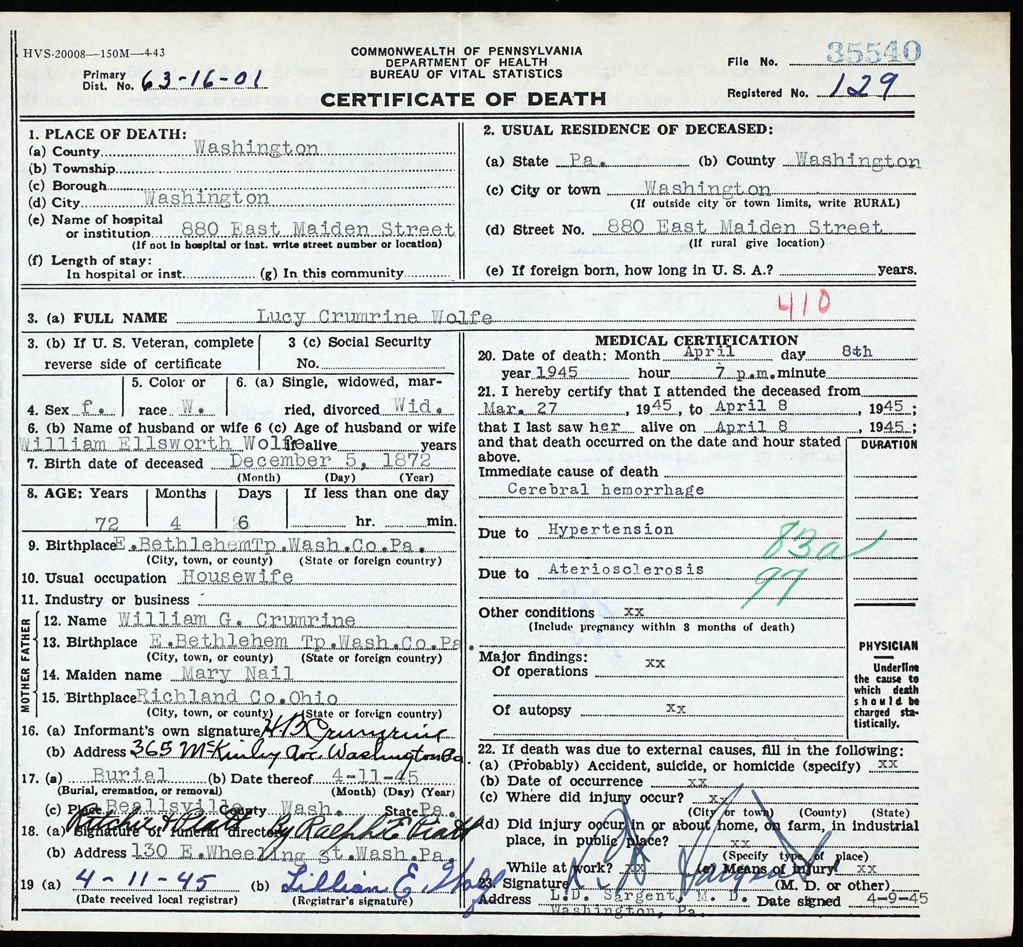 death certificate